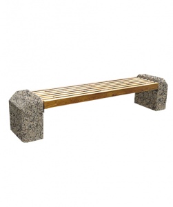 Скамья СК-3 деревянная с бетонными опорами L=2420, тумба 500*500*260 Серо-красный Мытый бетон