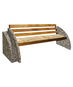 Скамья СК-6 деревянная с бетонными опорами L=2300, тумба 750*700*200 Серо-красный Мытый бетон