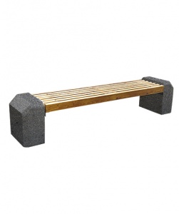 Скамья СК-3 деревянная с бетонными опорами L=2420, тумба 500*500*260 Черный Мозаичный бетон
