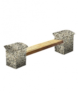 Скамья СК-8 деревянная с бетонными опорами L=2300, тумба 550*180*600 Бело-черный Мытый бетон